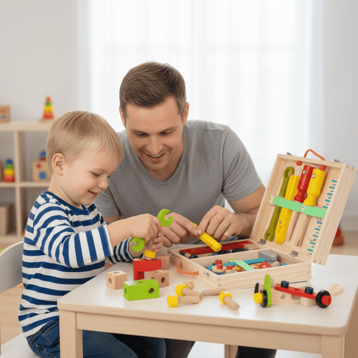 Educational wooden construction toy kit, fostering early learning, creativity, & problem-solving in kids.