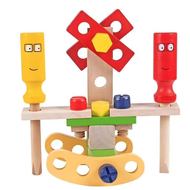 Develop fine motor skills & cognitive abilities with this wooden Montessori kids' construction tool set.
