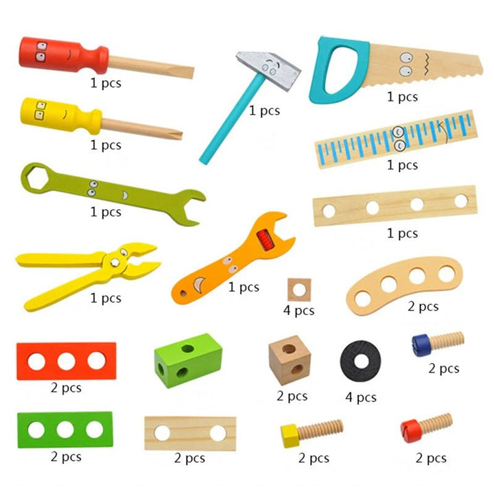 Toddler-friendly wooden construction set; a Montessori-inspired educational toy for hands-on learning.