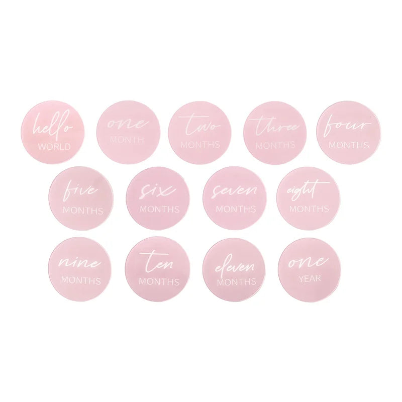Baby milestone cards in acrylic, designed for capturing monthly growth and newborn memories