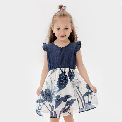 Mom and daughter happily walking in coordinated floral ruffle sleeve dresses, ideal for special occasion
