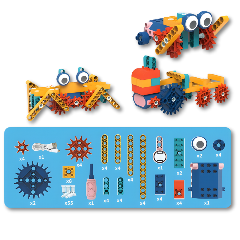 Kids' STEM educational robot toy with gears and colorful parts for building, an ideal motorized gift