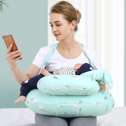 Multifunction baby nursing pillow with headrest support for comfortable breastfeeding, white and gray