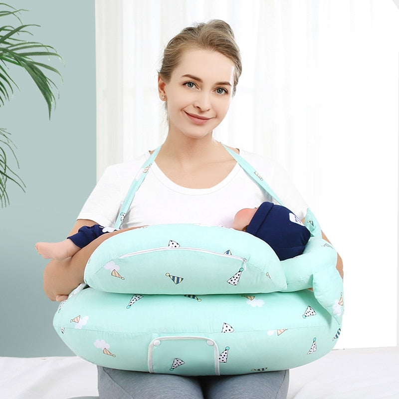Adjustable infant feeding pillow in ergonomic design, perfect for bottle feeding and tummy time support