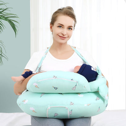 Adjustable infant feeding pillow in ergonomic design, perfect for bottle feeding and tummy time support
