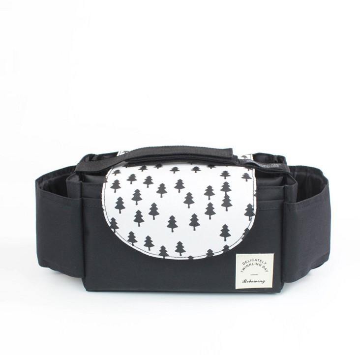 Black oxford cloth stroller organizer, a versatile diaper bag for baby essentials and parent gifts.