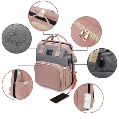 Portable changing bed feature of the diaper bag, designed for safe and hygienic baby diaper changes anywhere