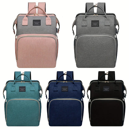 Interior view of the diaper bag showing various compartments for baby bottles, diapers, and wipes
