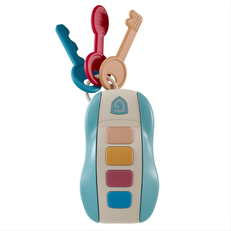 Developmental musical baby car key toy with lights and sounds, ideal for early learning and sensory exploration.