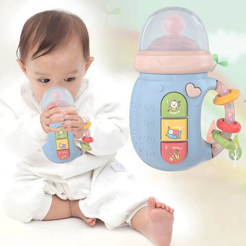 Silicone baby feeding bottle pacifier with built-in music and gentle night light function.
