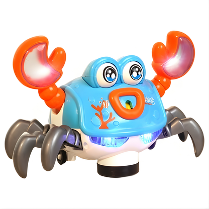Light-up musical crab toy encourages babies to crawl, supporting toddler development & fun