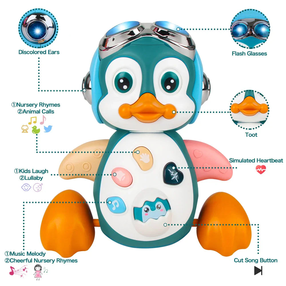 Unisex electronic pet penguin toy, encourages crawling with music and colorful lights for babies