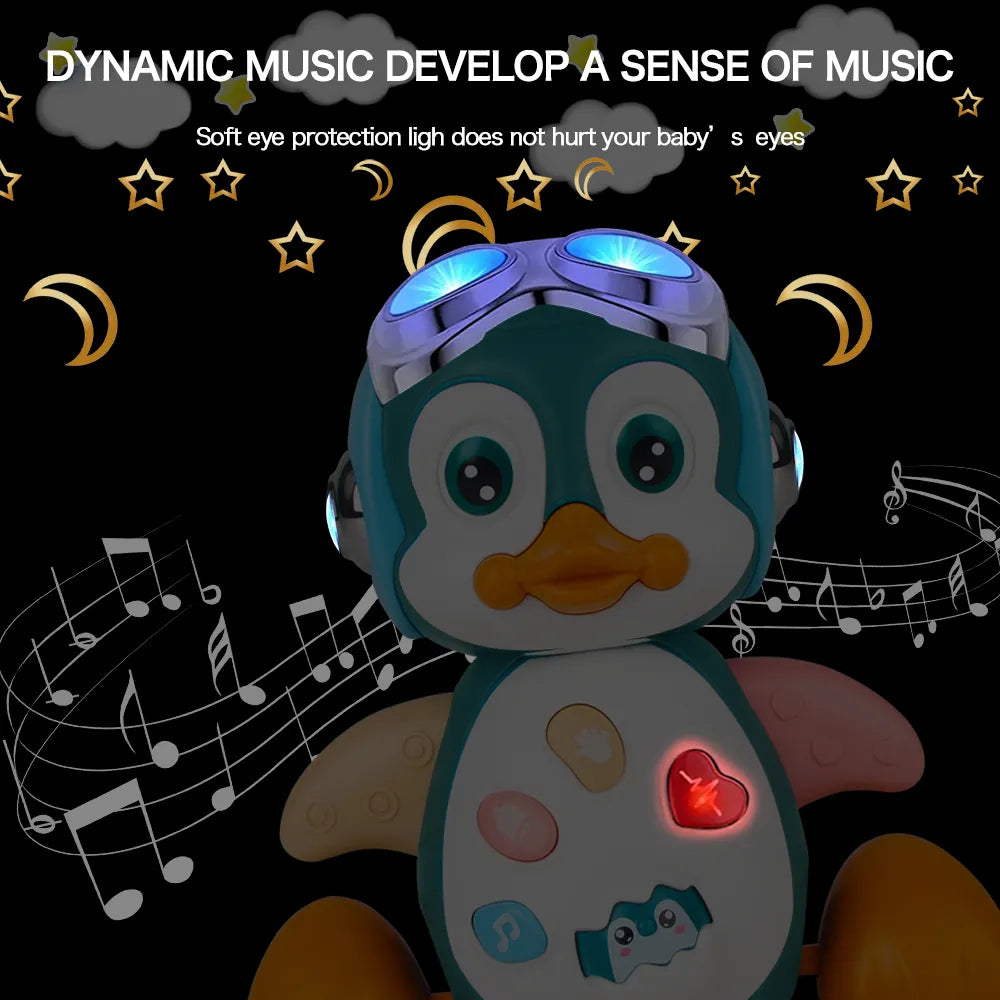 Infant musical crawling penguin toy, an educational baby gift promoting early mobility and sound recognition