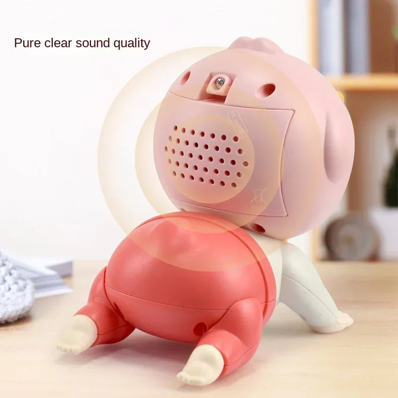 Baby's musical crawling toy with lights & sounds, encouraging infant movement and motor skills