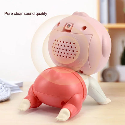 Baby's musical crawling toy with lights & sounds, encouraging infant movement and motor skills
