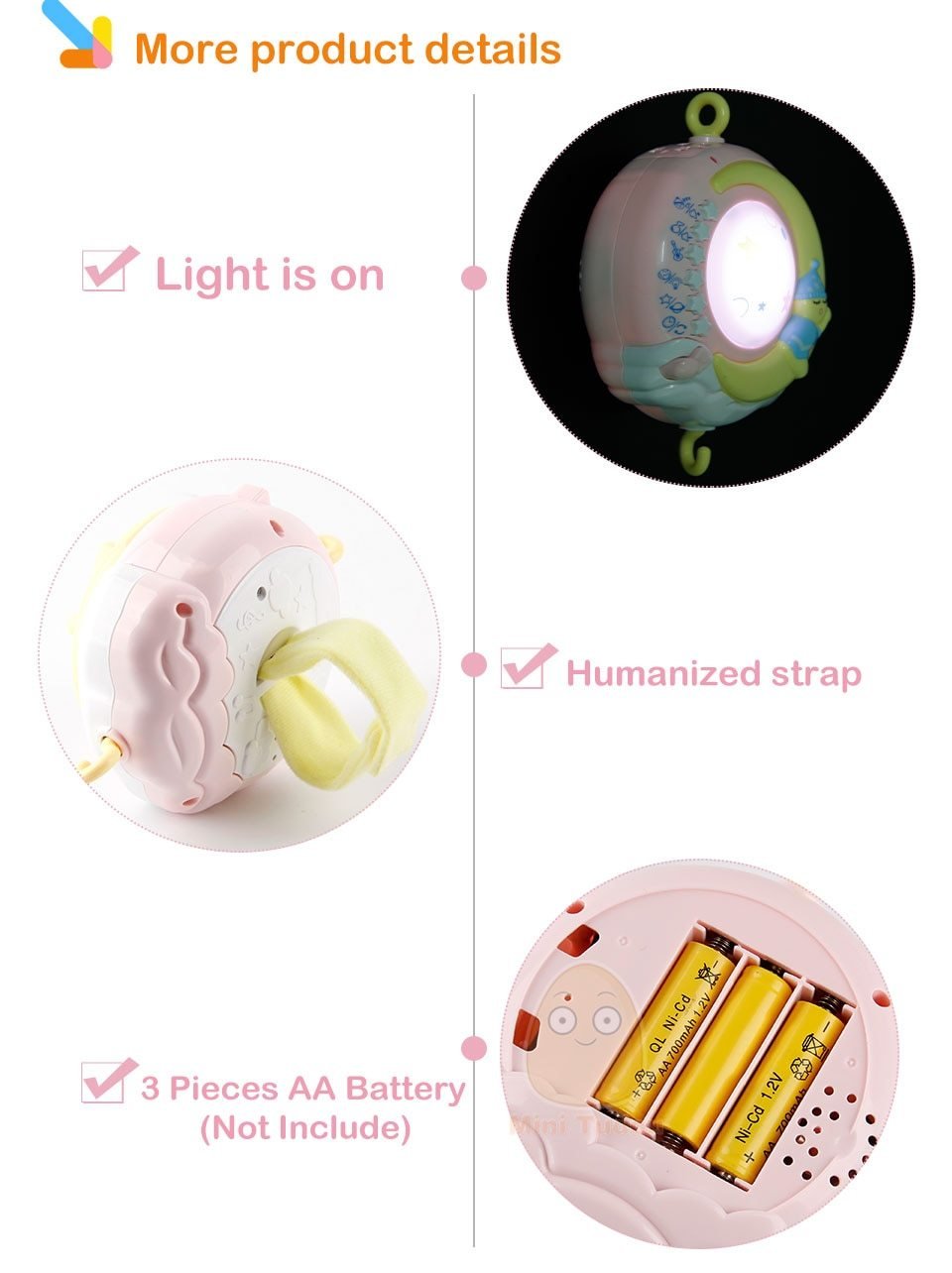 Crib toy with baby projector and melodic music, creating a calming nursery environment