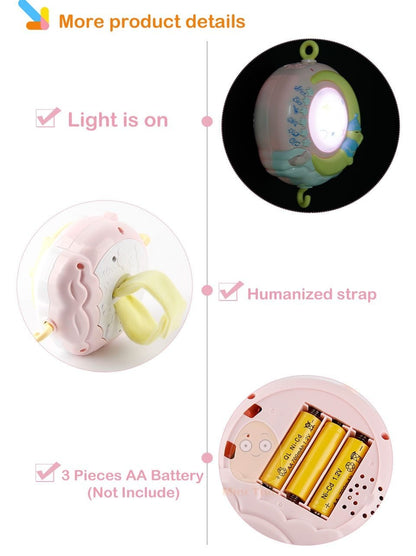 Crib toy with baby projector and melodic music, creating a calming nursery environment