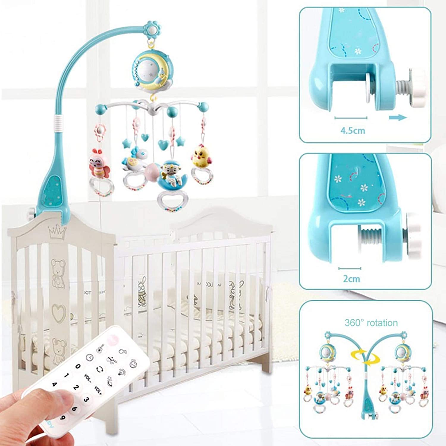 Infant musical crib toy with starry night light projector & remote, soothing baby entertainment