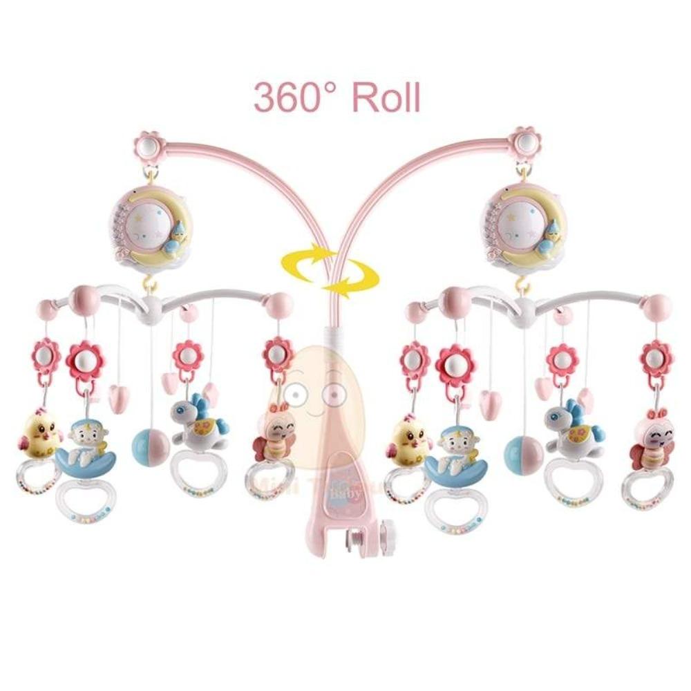 Nursery decor baby mobile with projection and hanging toys, designed as an infant sleep aid