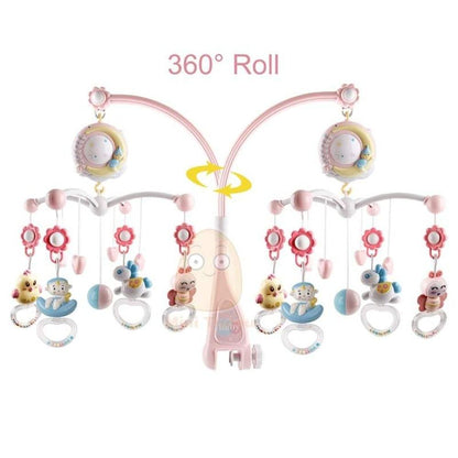 Nursery decor baby mobile with projection and hanging toys, designed as an infant sleep aid