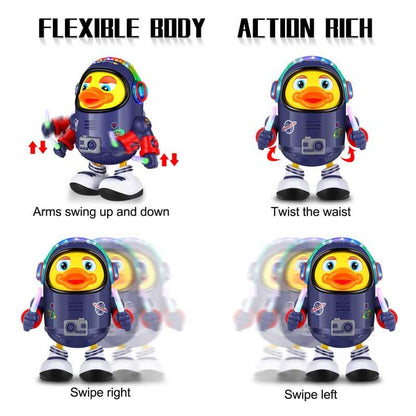 Baby's dancing space duck, an interactive toy with music and movement for fun play