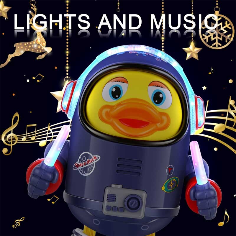 Space-themed dancing duck toy, perfect for early childhood development, with musical features