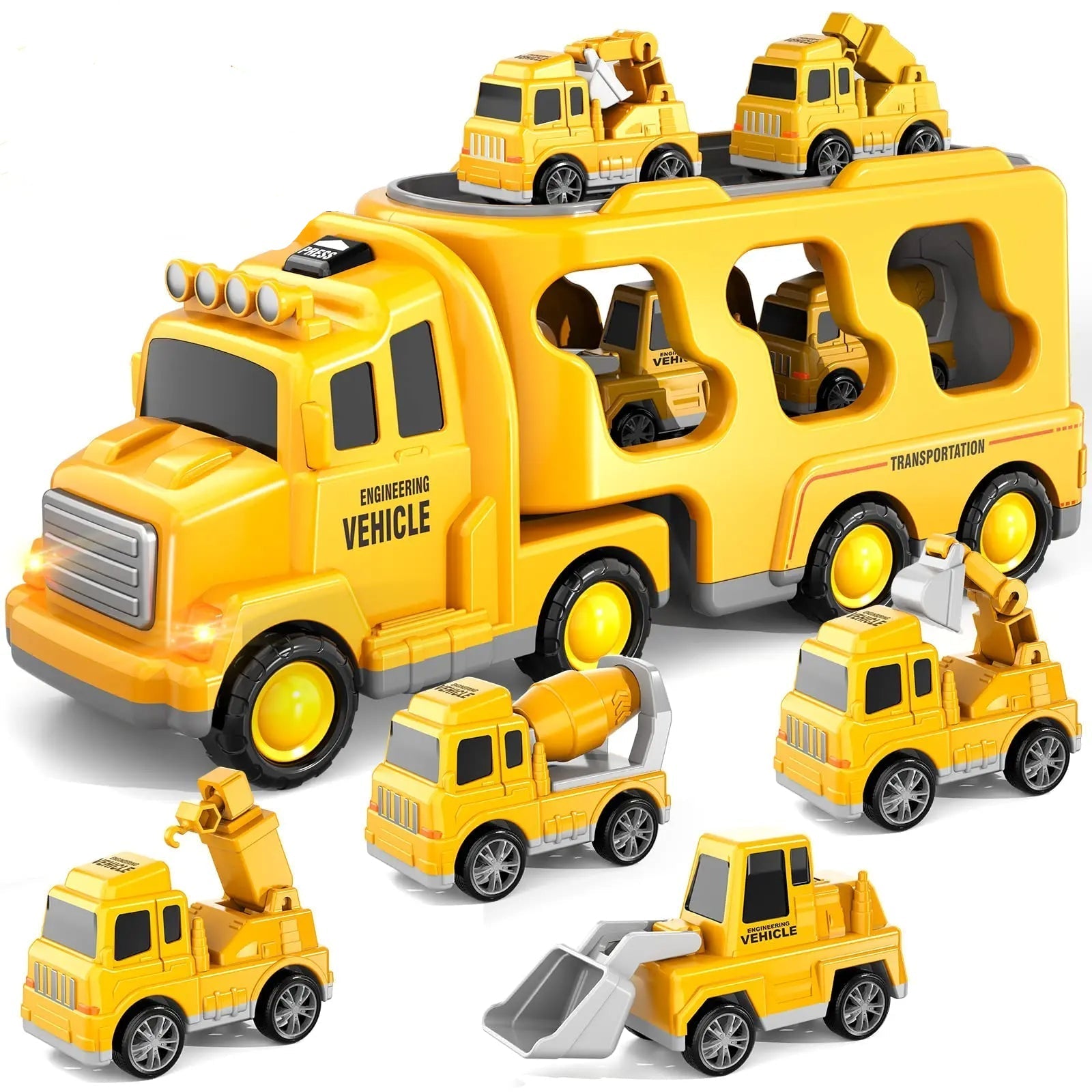 Musical light-up toy car with storage for toddlers, promoting educational play and fine motor skills.