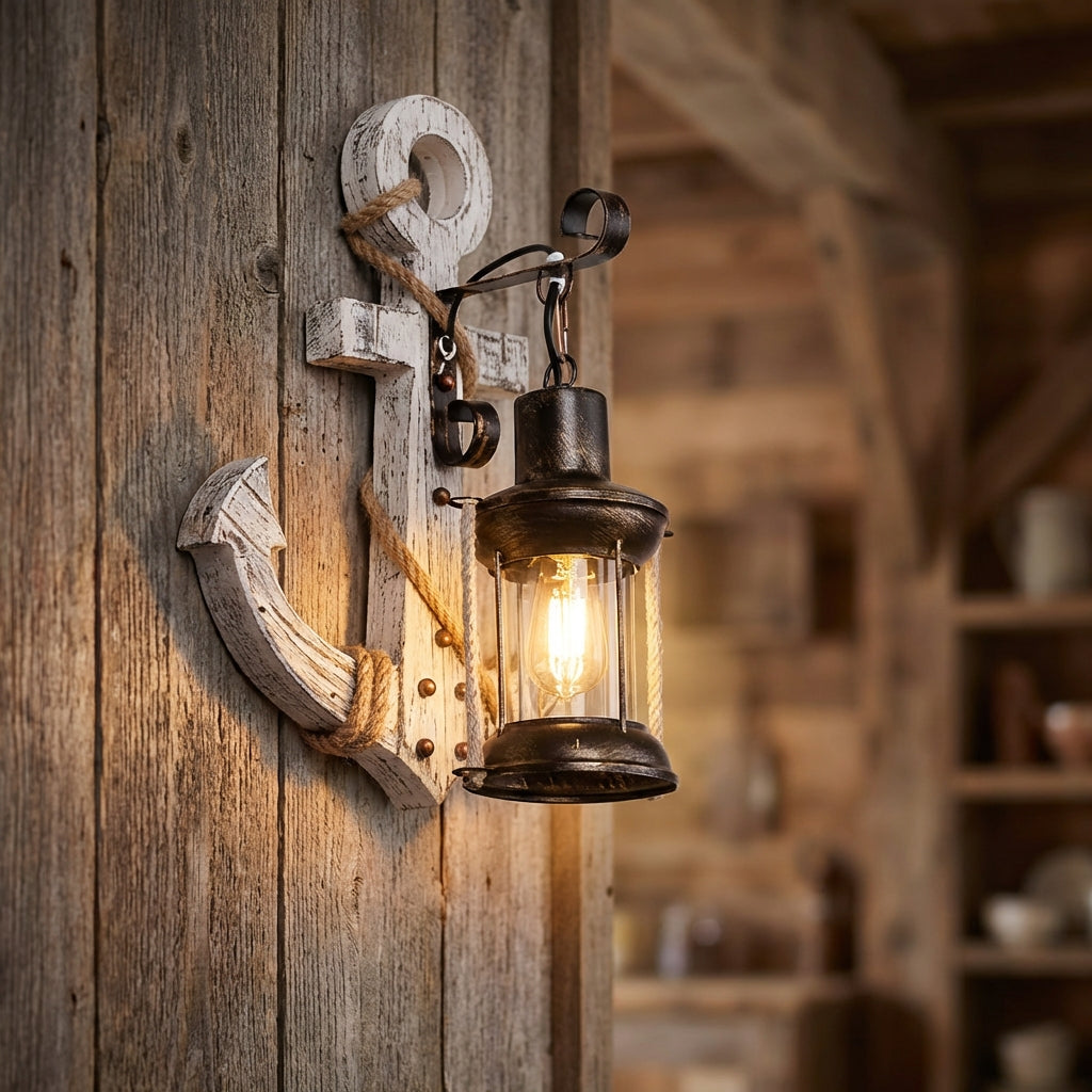 Nautical anchor wall sconce for coastal decor, brings seaside style & light to your home.