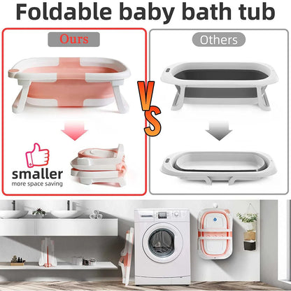 Newborn cushion inside a collapsible baby bathtub for secure and comfortable infant bathing