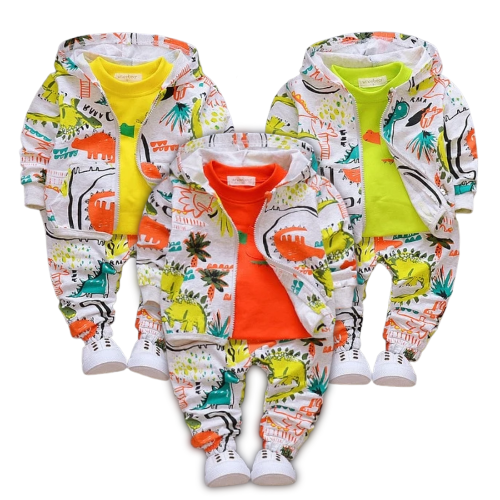 Neon Dino kids' 3-piece tracksuit set for toddlers, bright green and blue, casual play wear.