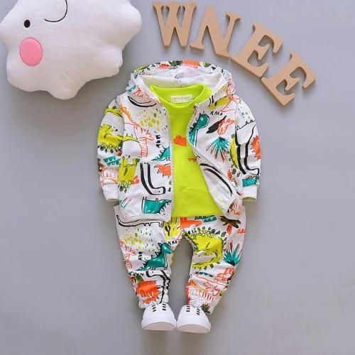Bright neon dinosaur tracksuit for children, 3-piece outfit, perfect for active play wear.