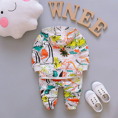 Dinosaur themed neon kids' tracksuit, 3-piece set for toddlers, comfortable and stylish childrens apparel.