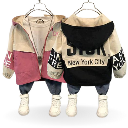 New York City autumn jacket for kids, cotton blend, unisex fall fashion, hood included