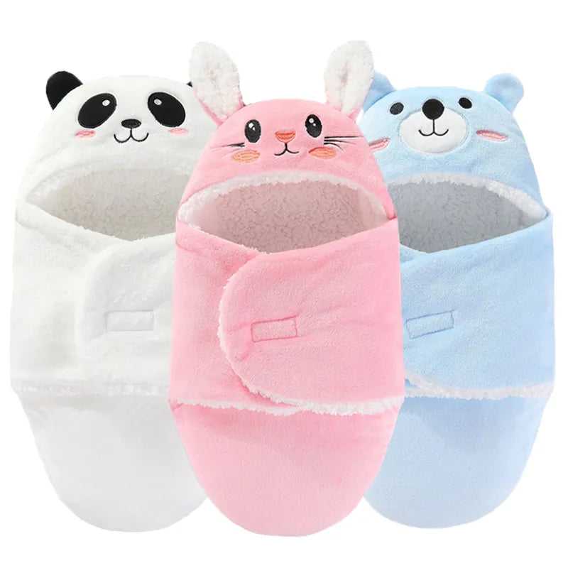 Newborn animal print flannel swaddle sleeping bag for cozy infant comfort.