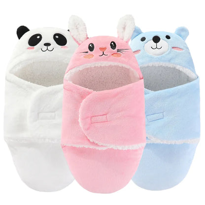 Newborn animal print flannel swaddle sleeping bag for cozy infant comfort.