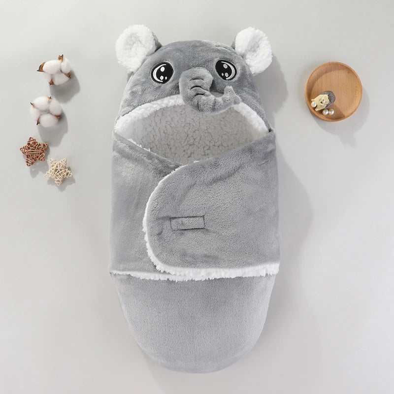 Nursery accessory: animal print flannel swaddle sack for newborns.