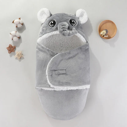 Nursery accessory: animal print flannel swaddle sack for newborns.