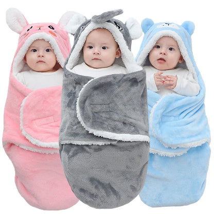 Soft fleece baby sleeping bag with cute animal print, perfect for newborns.