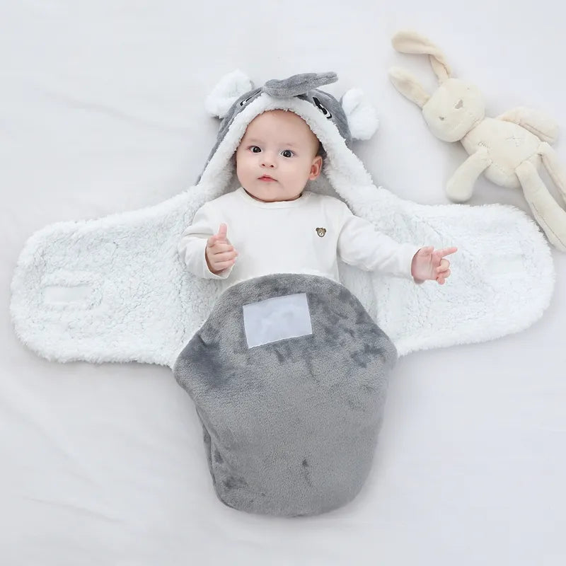 Flannel baby sleeping bag, animal print, essential for newborn nursery.