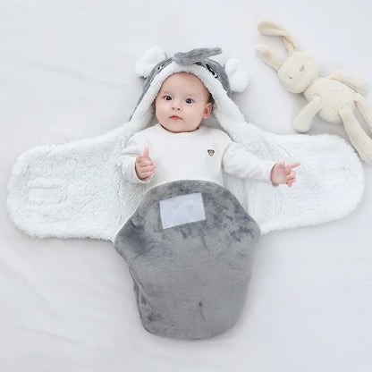Flannel baby sleeping bag, animal print, essential for newborn nursery.