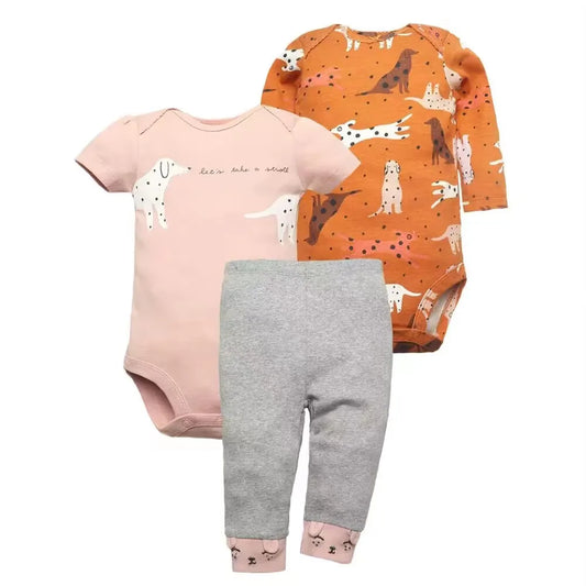 Unisex newborn cotton jumpsuit with snap closure and matching baby pants set