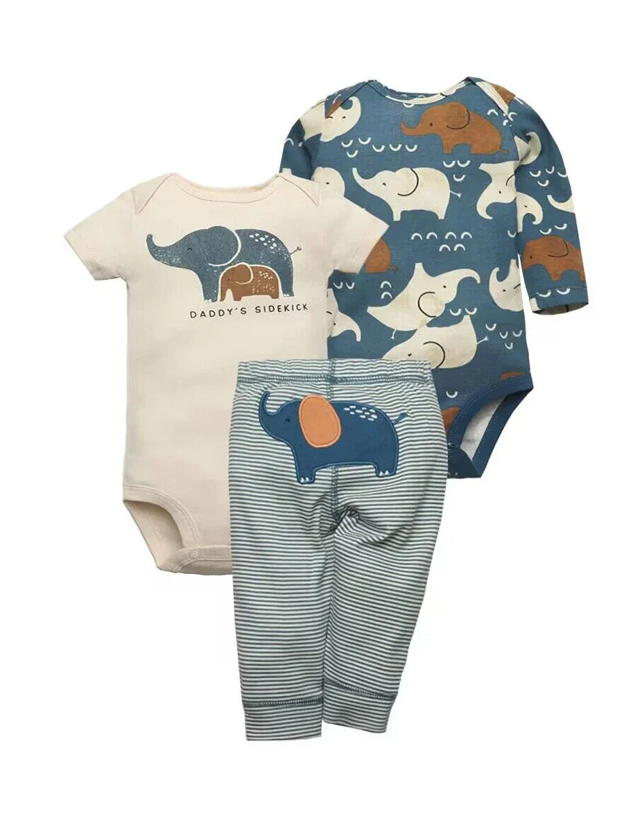 Essential baby clothing: newborn 3-piece cotton set with jumpsuit and two pairs of pants