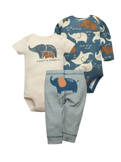 Essential baby clothing: newborn 3-piece cotton set with jumpsuit and two pairs of pants