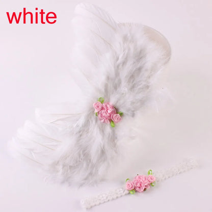 Charming newborn angel feather wings & flower headband, perfect accessory for baby girl pics