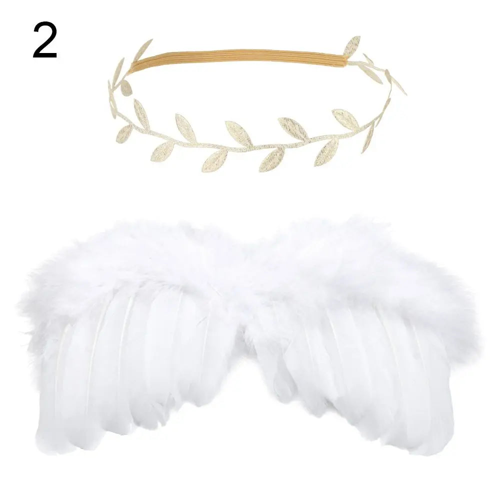 High-quality angel feather wings for newborns, photo prop, with a coordinating flower headband