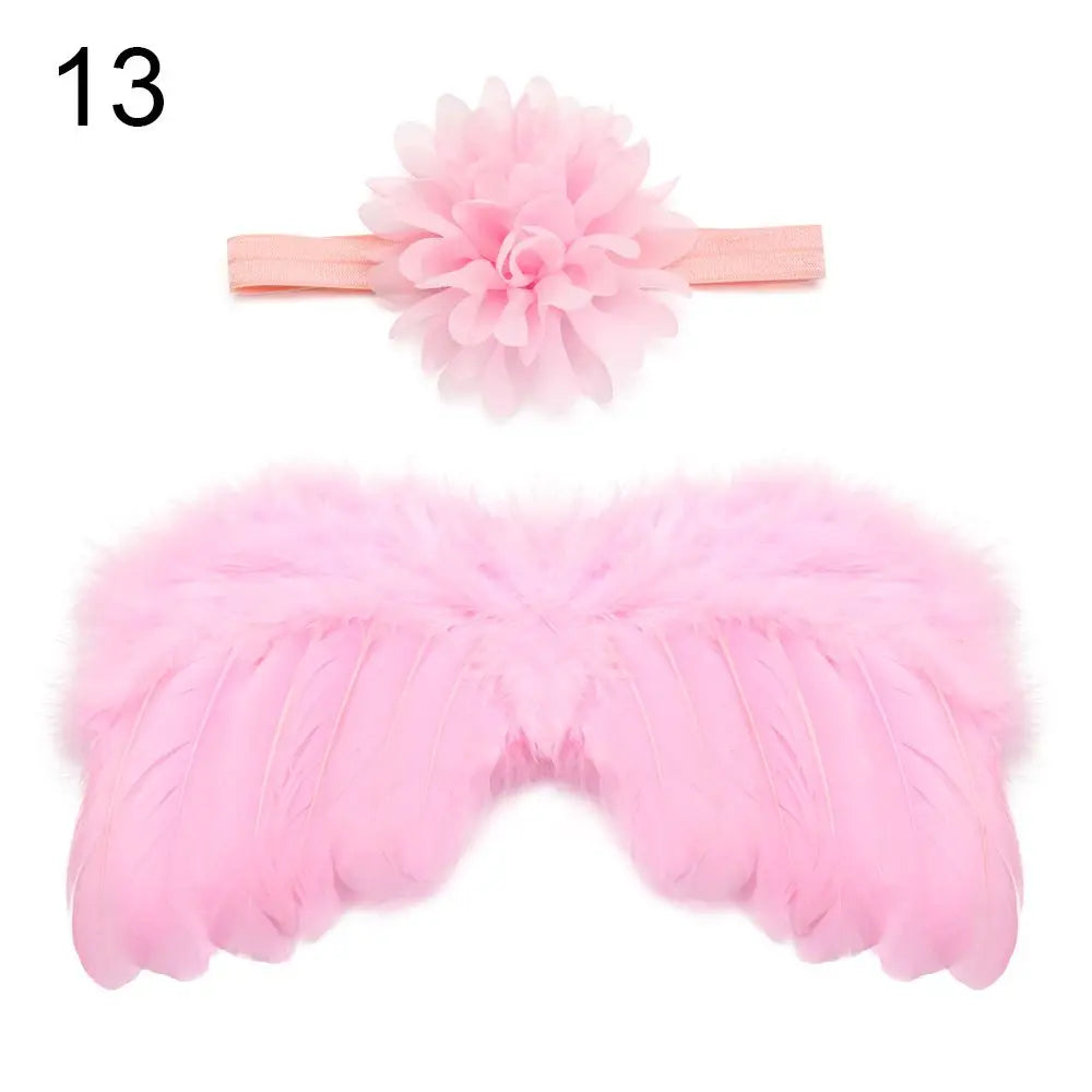 Newborn baby's first photo shoot prop: angel feather wings & exquisite flower headband