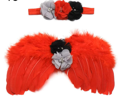 Classic white angel feather wings & charming flower headband, essential newborn photo prop