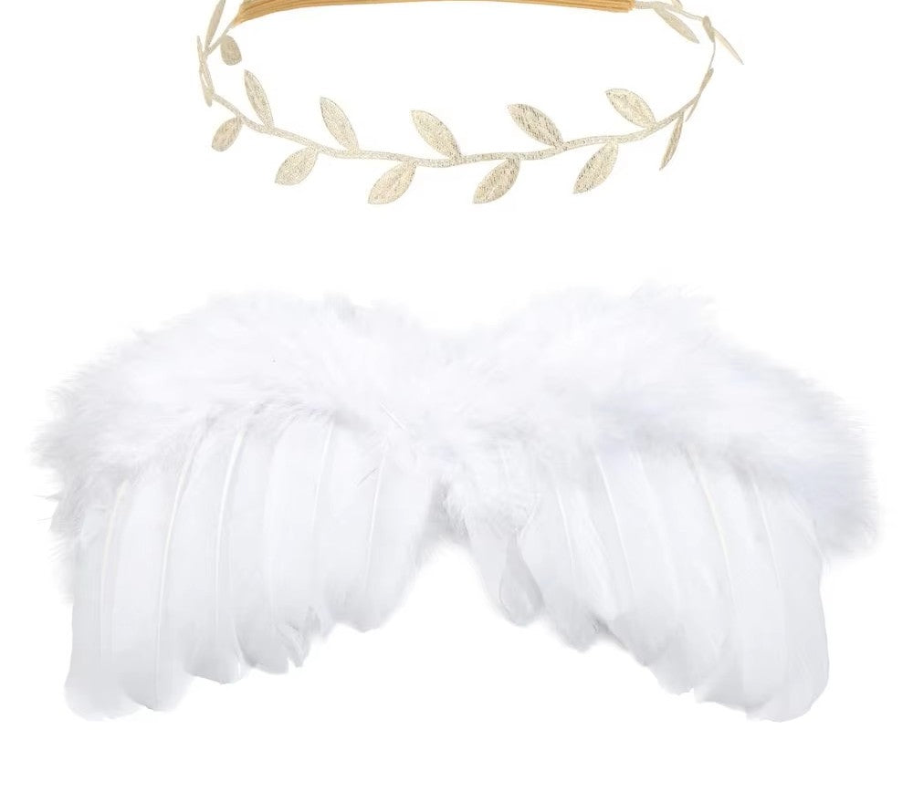Newborn angel feather wings & adjustable flower headband, comfortable baby photo accessory