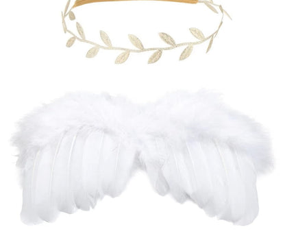 Newborn angel feather wings & adjustable flower headband, comfortable baby photo accessory