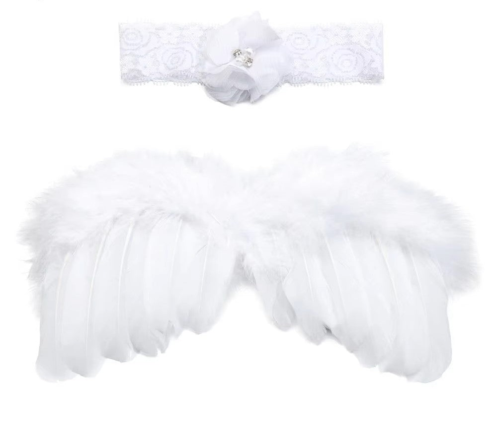 Simple yet elegant newborn angel feather wings & natural look flower headband for photos